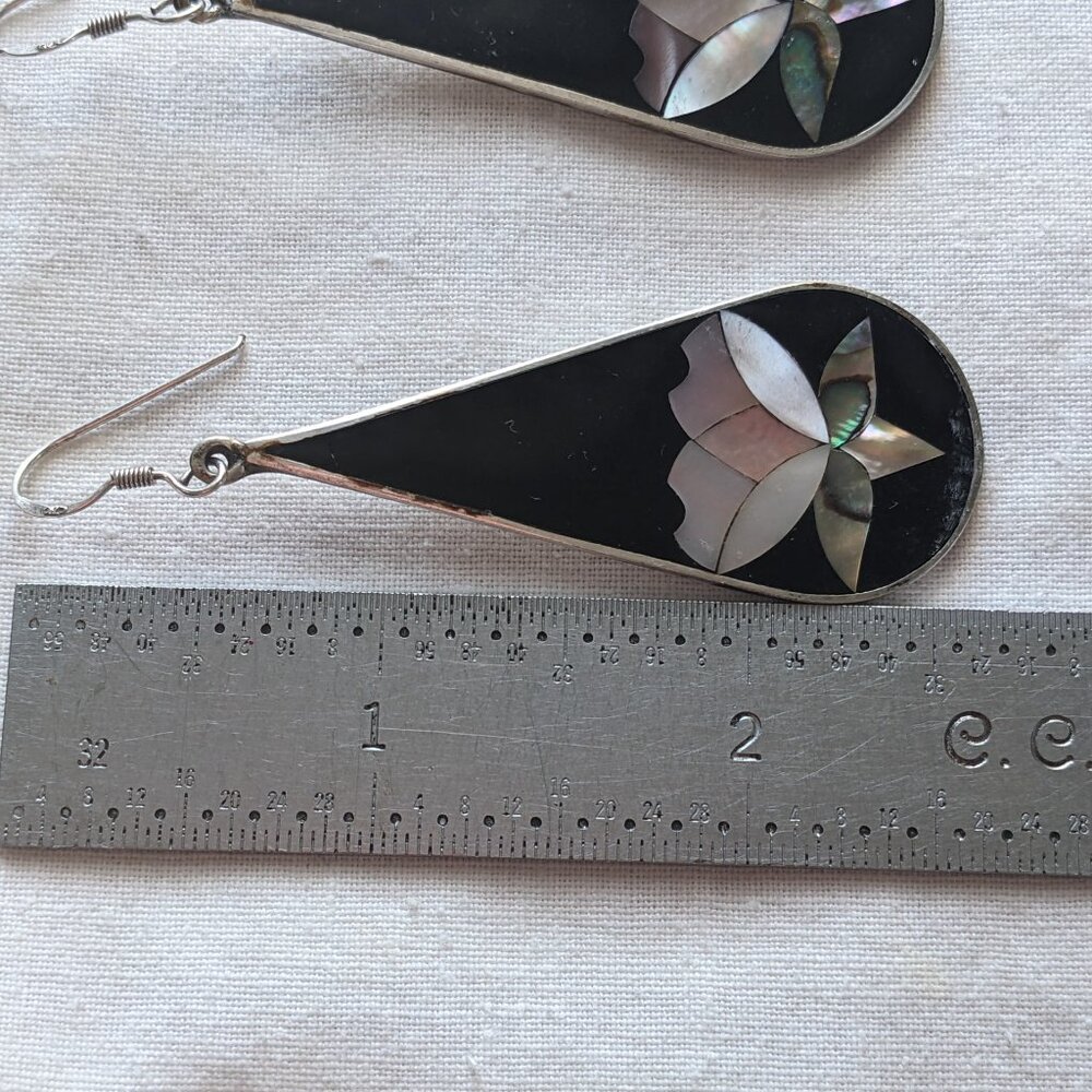 Mexico Alpaca Silver Black Inlay Abalone Necklace and Earring set - Picture 7 of 12